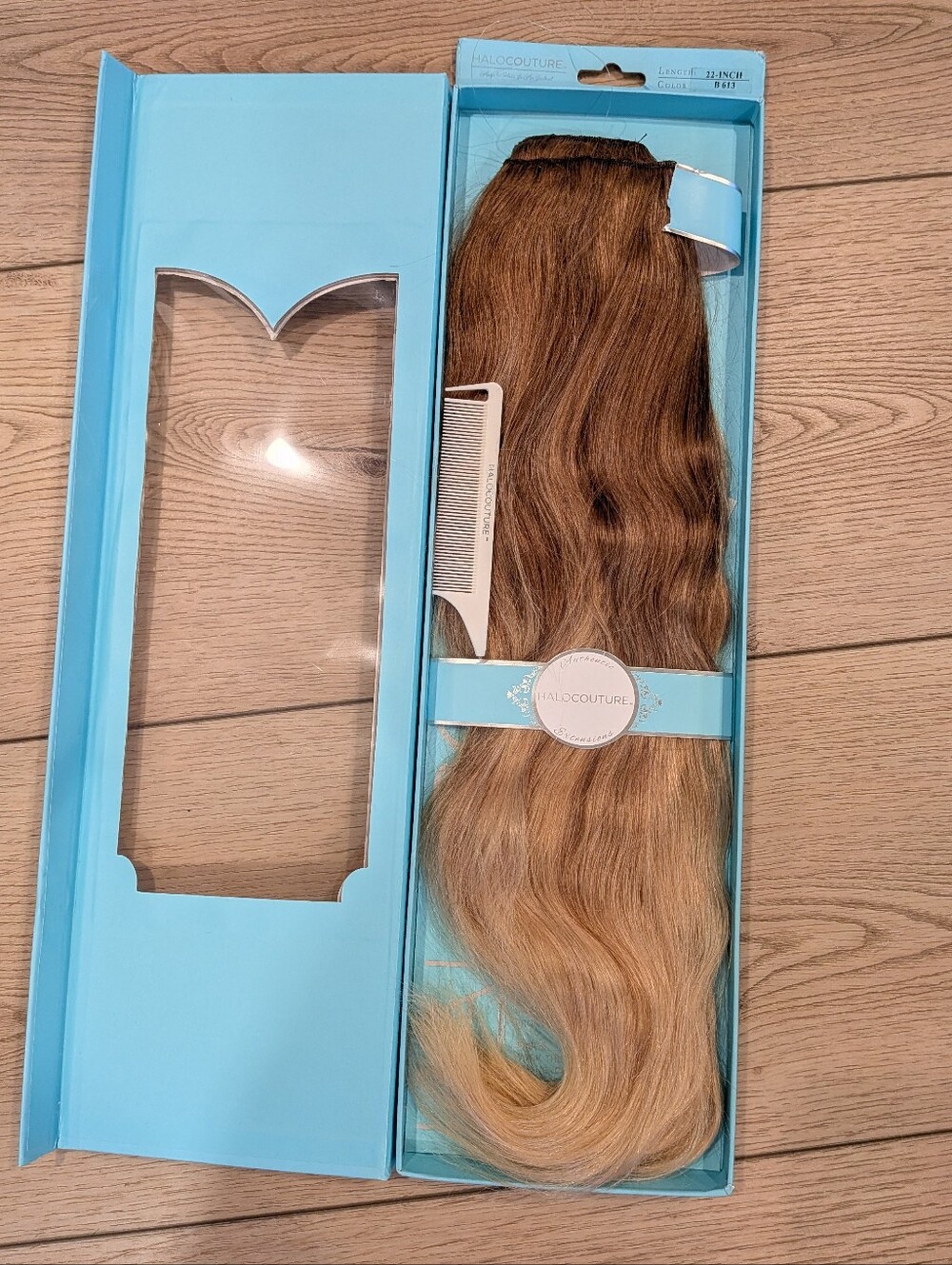 Halocouture Extensions 100% Human Hair 22" length (incl bonus curtain bangs!)
